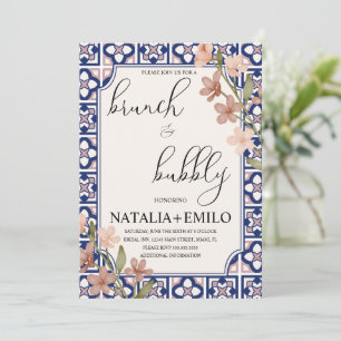 Blommig italiensk kakel Bröllopsdusch Brunch Inbjudningar