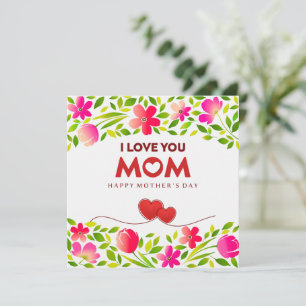 Blommig "Jag älskar dig mamma" Mors dag, Rosa blom Kort
