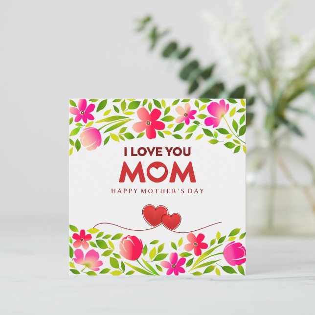 Blommig "Jag älskar dig mamma" Mors dag, Rosa blom Kort (Stående Fram)