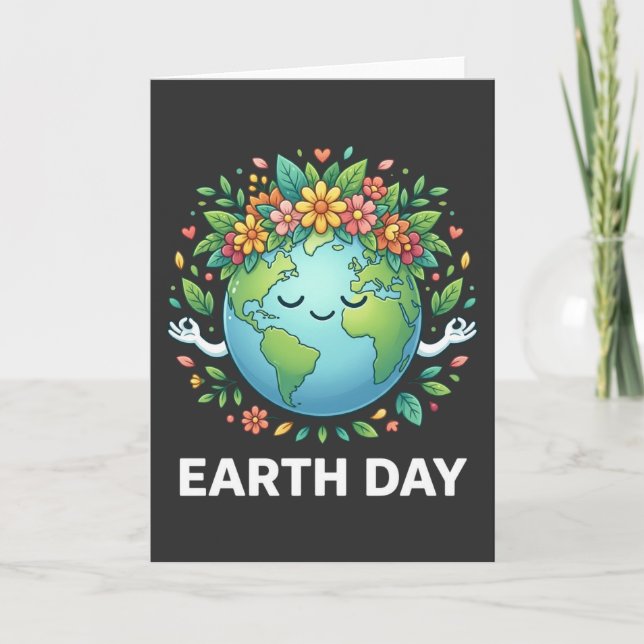 Blommig jordens dag estetisk söt planet med blomma kort (Framsida)