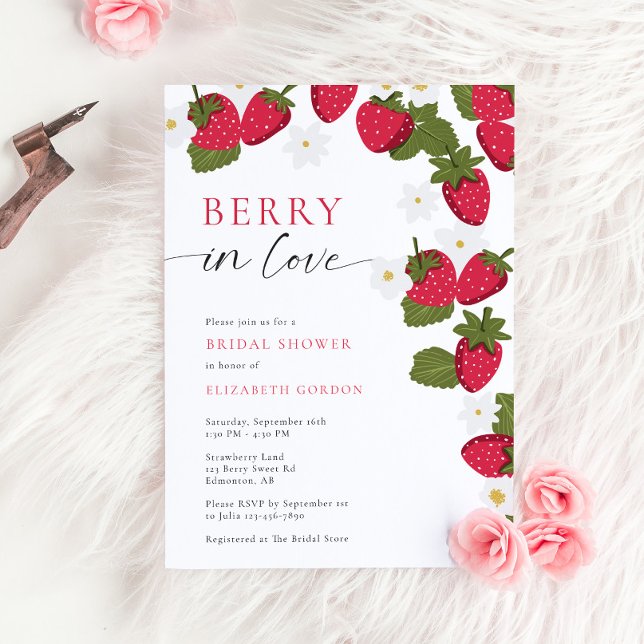 Blommig Jordgubbsbröllopsfest från Berry in Love Inbjudningar (Skapare uppladdad)