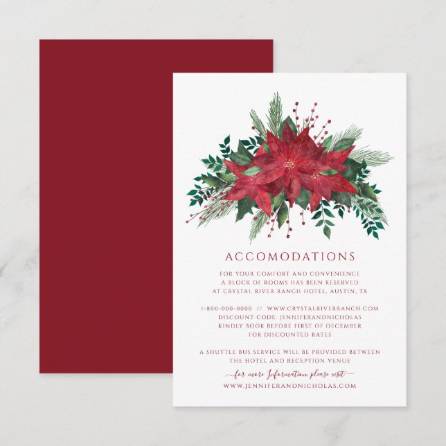 Blommig Julbröllopsboende med Poinsettia Tilläggskort (Fram/baksida)