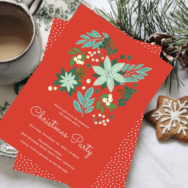 Blommig julfest inbjudningar (Floral Christmas Party Invitation)