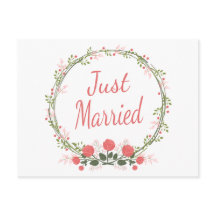 Blommig Just Married Rosenkrans Rosa Röd Bröllop