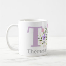 Blommig kaffekopp med namnet Theresa