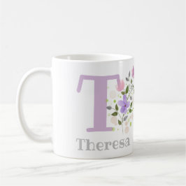 Blommig kaffekopp med namnet Theresa