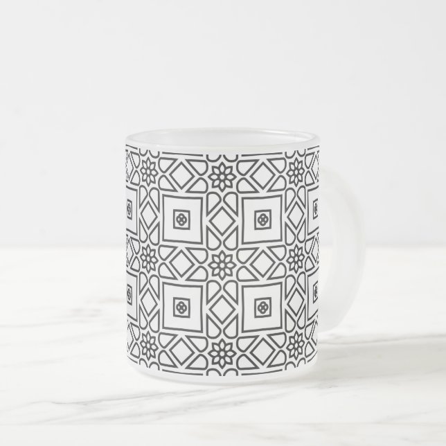 Blommig kakel geometrisk mönsterkaffe frostad glasmugg (Framsida höger)