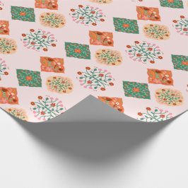 Blommig kakelinslagspapper | Mönster Folk trädgård Presentpapper