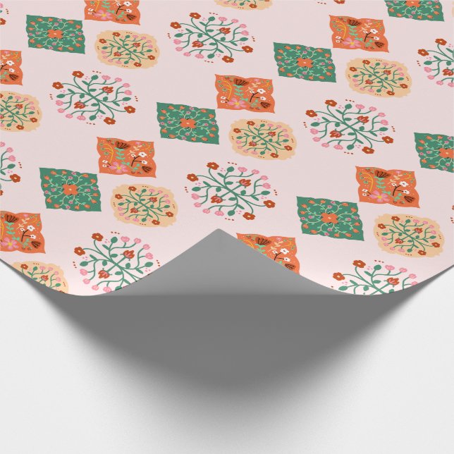 Blommig kakelinslagspapper | Mönster Folk trädgård Presentpapper (Hörn)