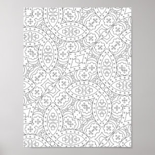 Blommig kakelplattmönster Målarbild med hjärtmotiv Poster
