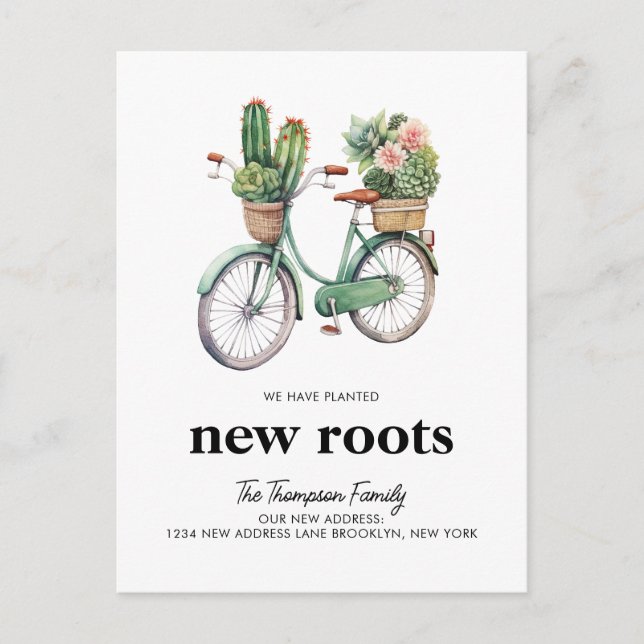 Blommig Kaktus Kaktisar Cykel Nya Rötter Flyttar Meddelande Vykort (Framsida)