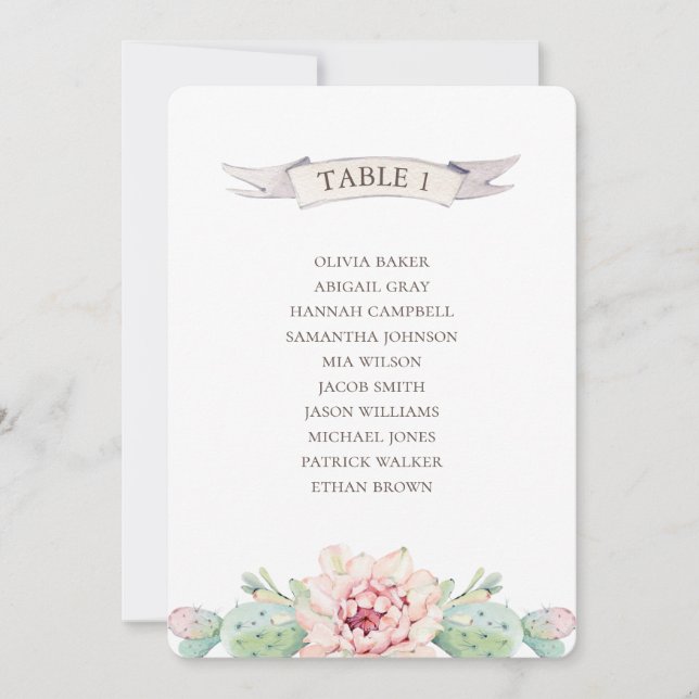 Blommig kaktus och suckulent. Bordskarta för bröll Inbjudningar (Framsida)