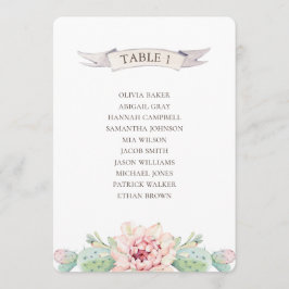 Blommig kaktus och suckulent. Bordskarta för bröll Inbjudningar