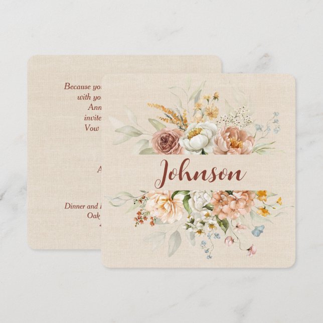 Blommig kant för förnyelse av löfte inbjudningar (Fram/baksida)