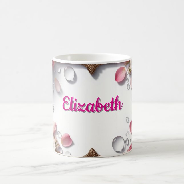 Blommig kant med anpassat namn kaffemugg (Center)