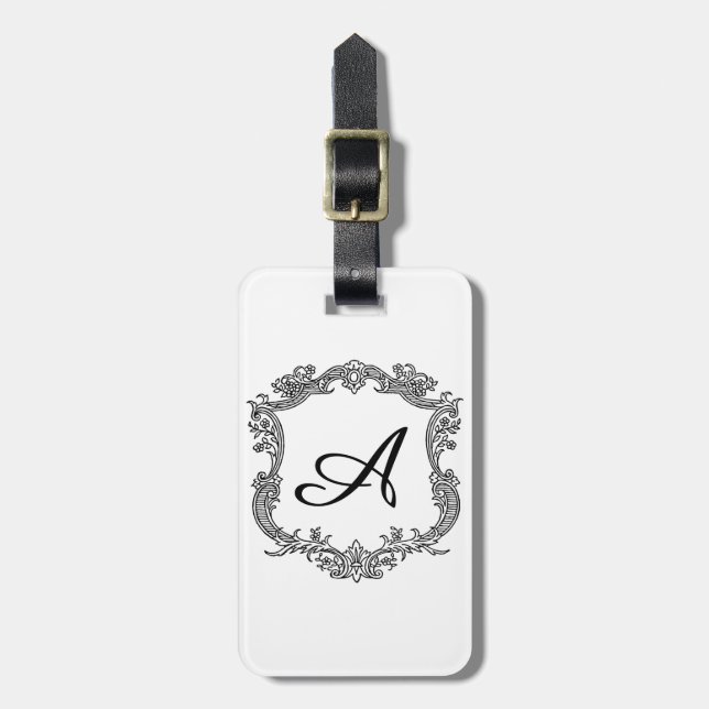 Blommig kant med monogram bagagebricka (Vertikal Framsida)