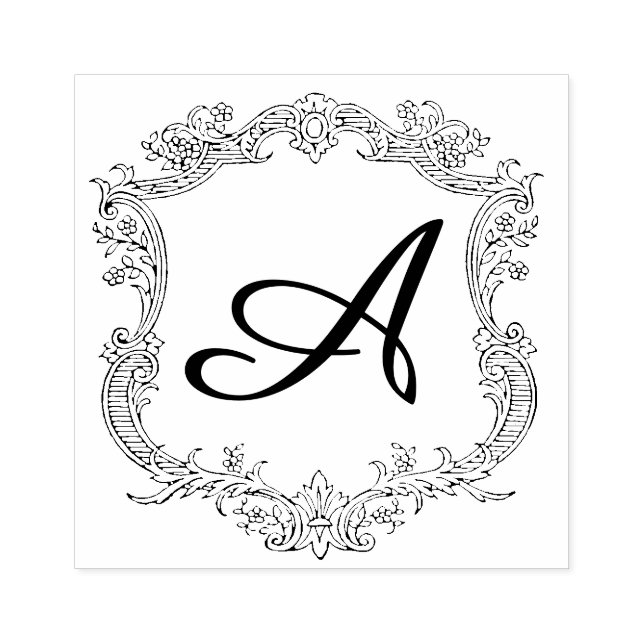 Blommig kant med monogram stämpel (Tryck)