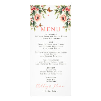 Blommig kant med rosa blommor bröllopsmenykort reklamkort