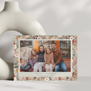 Blommig Kant Mysig Neutral Familje Jul Anpassad Julkort