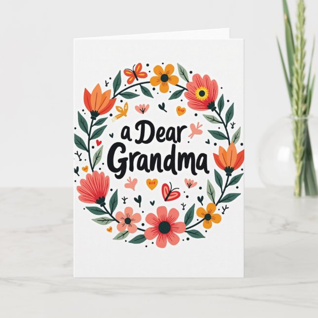 Blommig Kära Mormor Kort (Framsida)