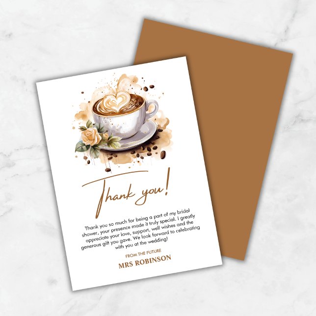 Blommig kärlek brygger brun kaffe bröllopsdusch  tack kort (Floral Love is Brewing Brown Coffee Bridal Shower Thank You Card )