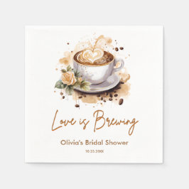 Blommig Kärlek Brygger Brun Kaffebryllup Pappersservett