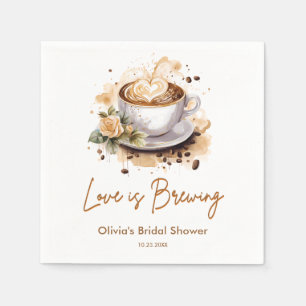Blommig Kärlek Brygger Brun Kaffebryllup Pappersservett