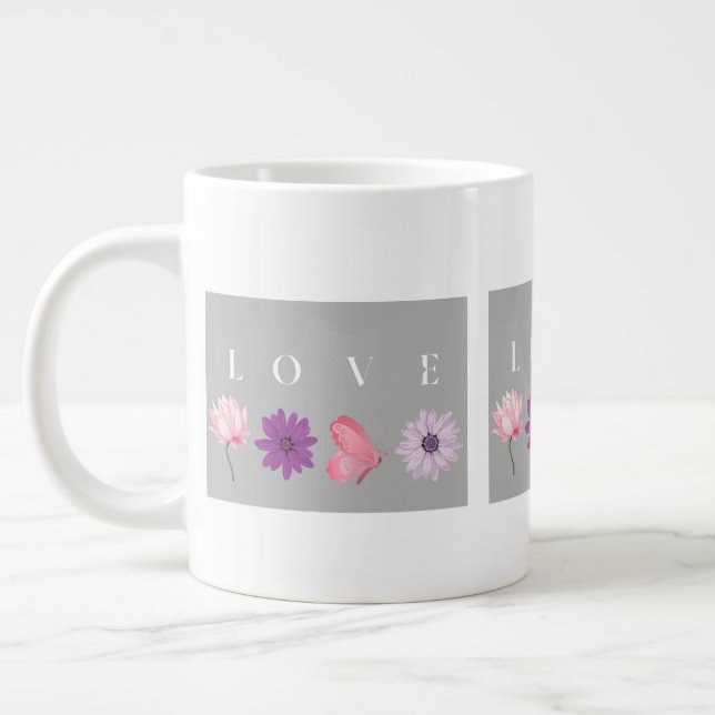 Blommig kärlek Romantisk botanisk gåva till henne Jumbo Mugg (Vänster)