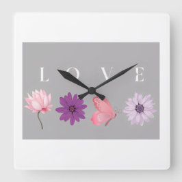 Blommig KÄRLEK Romantisk Botanisk Hemdekorationspr Fyrkantig Klocka