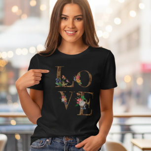 Blommig KÄRLEK Rustik Text Kvinnors T-Shirt