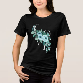 Blommig KÄRLEK Svart T-Shirt | Romantisk blomma te