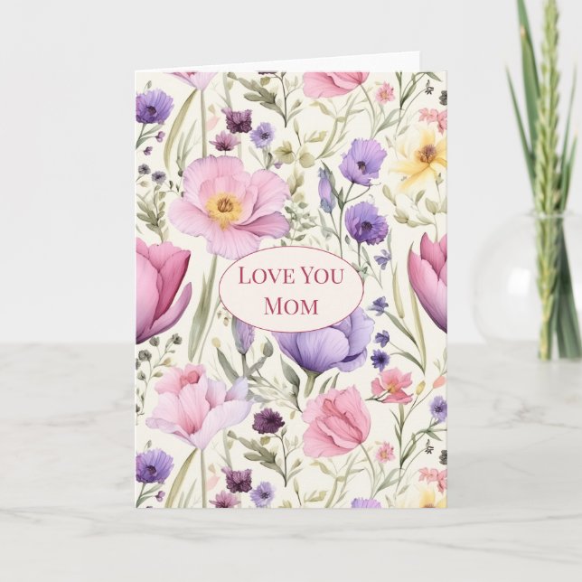 Blommig ”Kärlek till dig mamma” Kort (Framsida)