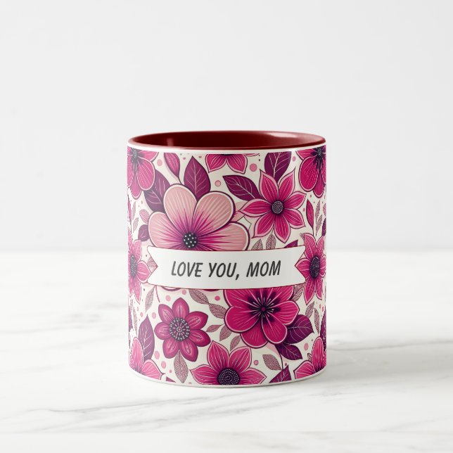 Blommig ”Kärlek till dig, mamma” Två-Tonad Mugg (Center)