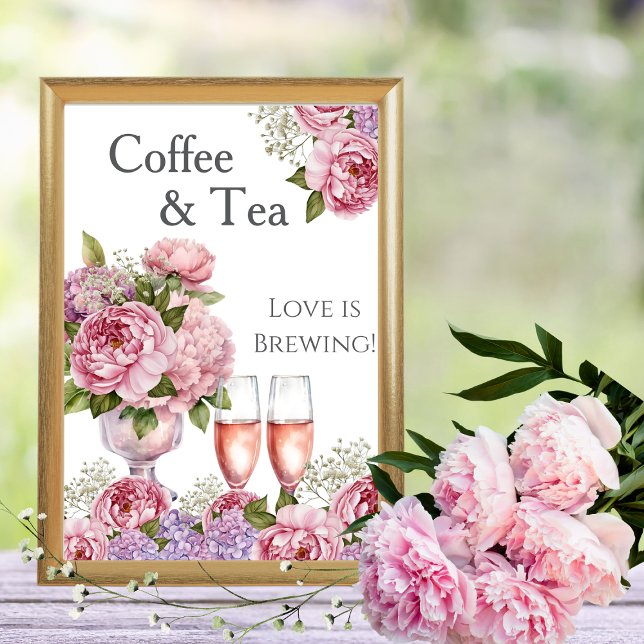 Blommig Kärlek till Kaffe och Te Brygger Sig Teken Inbjudningar (Floral Coffee and Tea Love is Brewing Sign)