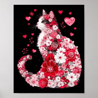 Blommig Katt Hjärtat Konst Romantisk Design för Fl Poster