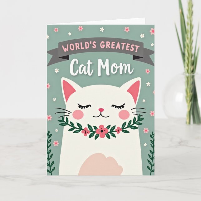Blommig katt morsdagskort kort (Framsida)