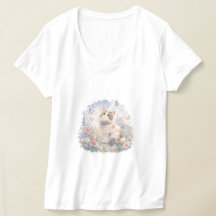 Blommig katt och fjärilar T-shirt