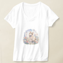 Blommig katt och fjärilar T-shirt