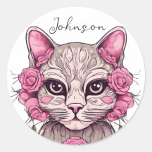 Blommig katt och rosa rosor dekal