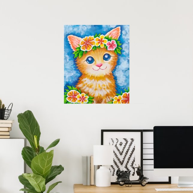 Blommig Katt★ Poster (Hemmakontoret)