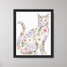 Blommig Katt Vattenfärg Målning