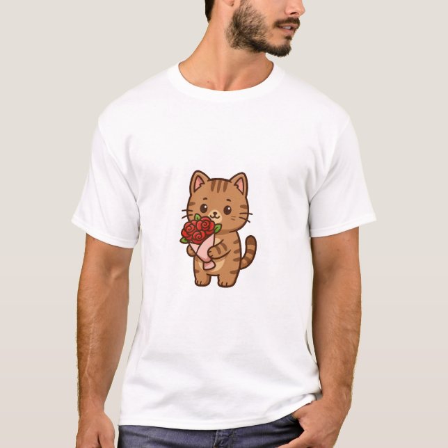 Blommig Kattälsk Boxig T Shirt (Framsida)