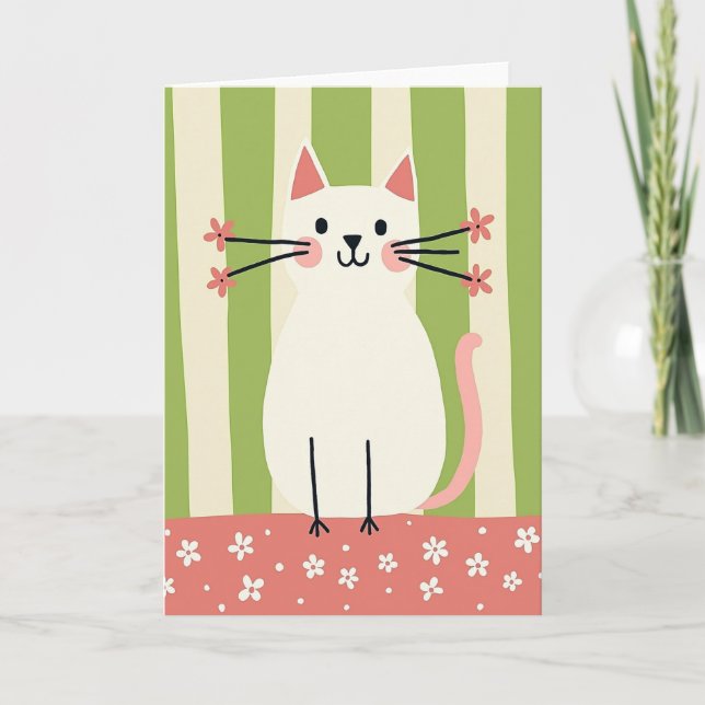 Blommig kattfödelsedags kort (Framsida)
