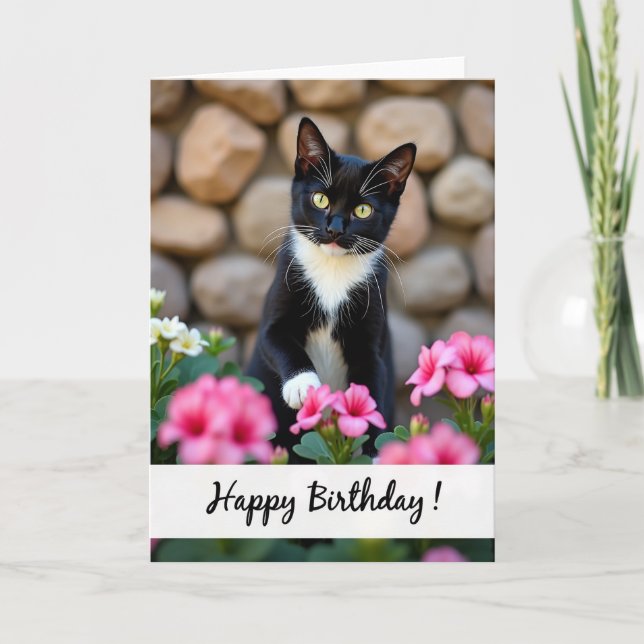 Blommig kattfödelsedags kort (Framsida)