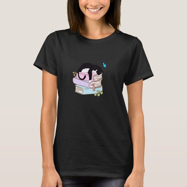 Blommig kattmamma bokälskare t-shirt (Framsida)