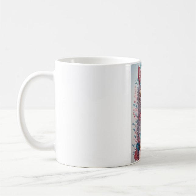 Blommig Kattmugg - Akvarell Blomma Katt Kaffe Mugg (Vänster)
