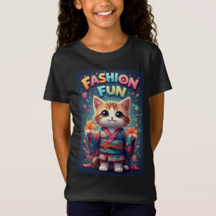 🐱 Blommig Kimono Katt Mode T-Shirt Söt Present 🌸