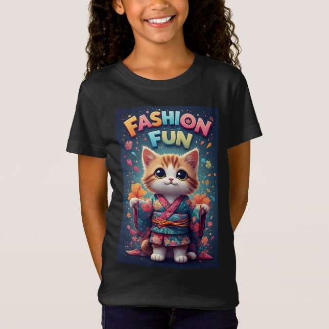 🐱 Blommig Kimono Katt Mode T-Shirt Söt Present 🌸 (Framsida)