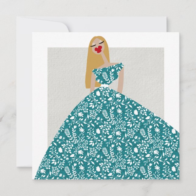 Blommig klänning Glam mode Illustrationskonst Kort (Framsida)