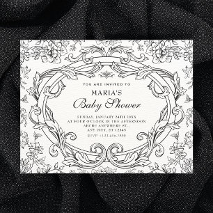 Blommig klassisk vintage baby shower inbjudningar